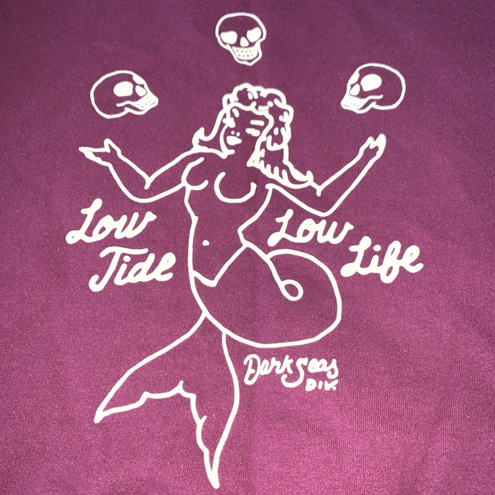 Dark Seas Division Mens Crewneck Low Tide Low Life Mermaid Skulls Sweatshirt S‎